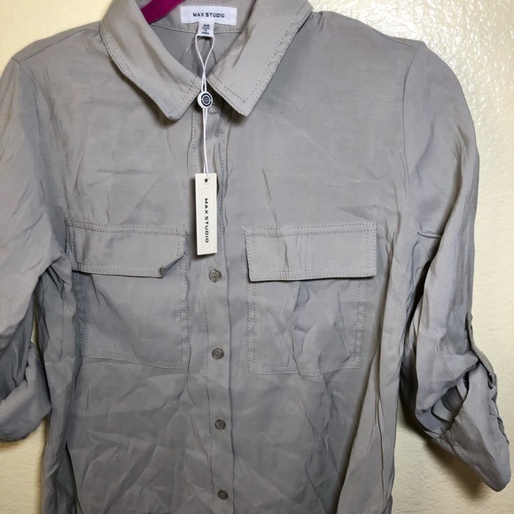Max Studio Women's Tab Sleeve Button Front Blouse size XS - Picture 4 of 8